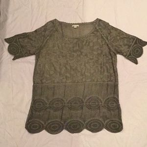 Beautiful Gray Shirt with Lace Detail Around Sleeves and Hem